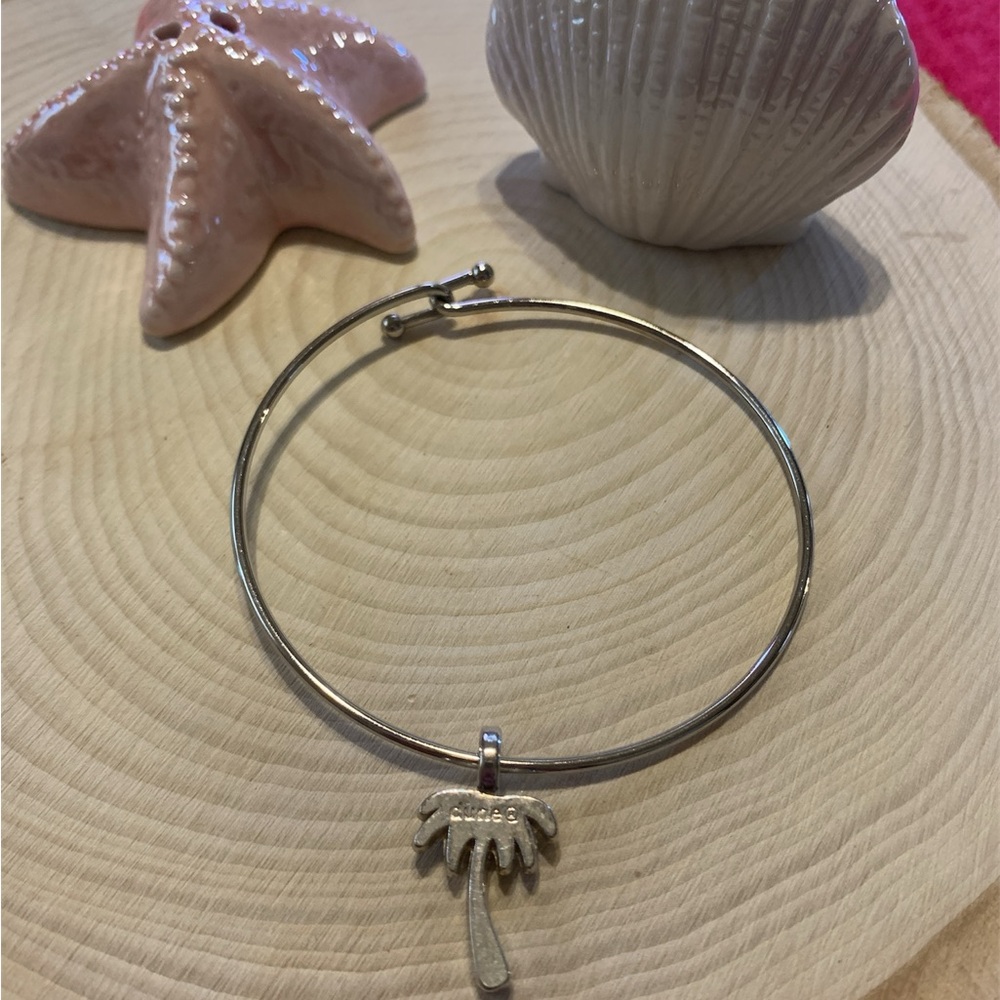 Silver Palm Tree Charm Bangle Bracelet